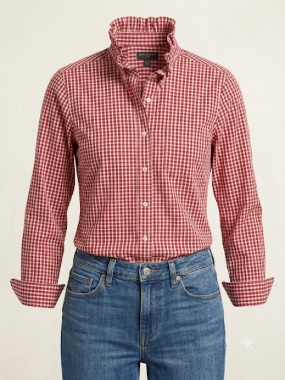Upcycled Banana Republic Factory Red Gingham Ruffle-Collar Button-Down